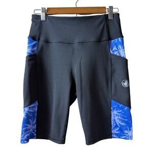Body Glove Maui‎ Swim Shorts Black Blue Tropical with Pockets Size L